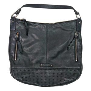 B. Makowsky Black Genuine Leather Hobo Tote Shoulder Purse